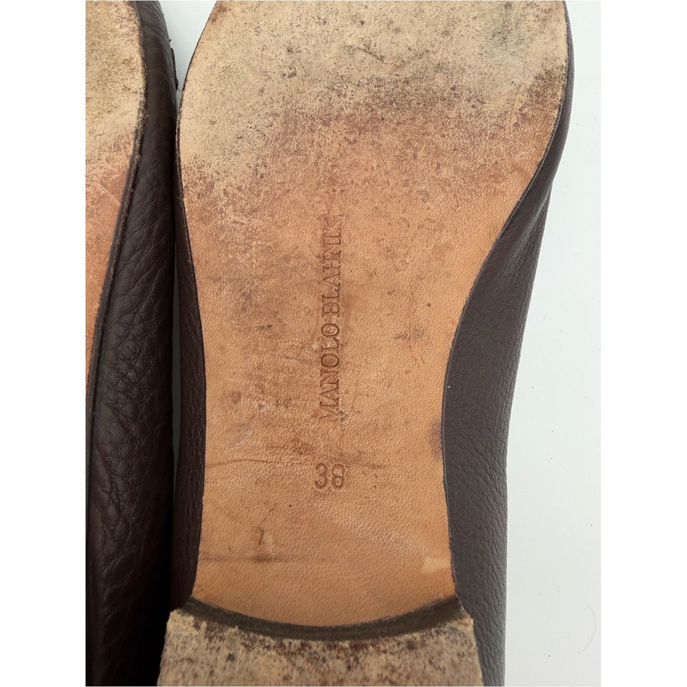 Manolo Blahnik Dark Brown Leather Slip-On Loafers size 38 size 8 - Picture 8 of 8